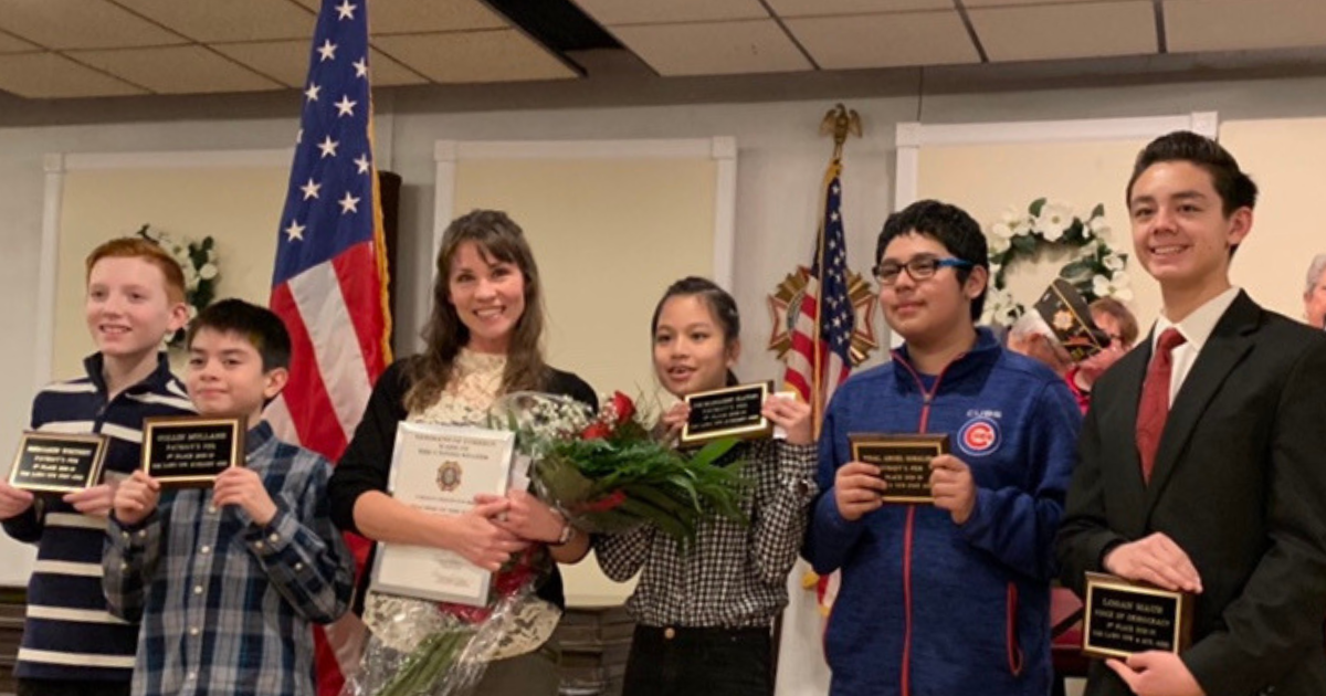 Kate Ryan and students recognized by the Oak Lawn VFW